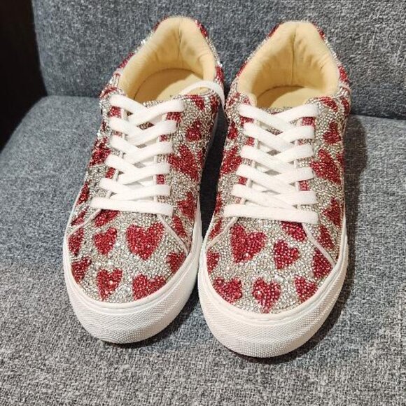 Betsey Johnson Suton/Sidny Heart Rhinestone Platform Sneakers - Picture 2 of 9